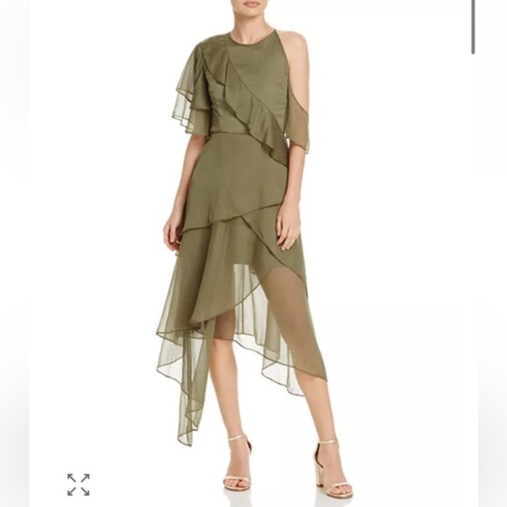 Keepsake Say You Will Dress Sage Green Y2K Chiffon Ruffle Asymmetrical XS